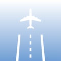 Airplane or aircraft takes off from a runway. Plane is landing away from airport. Vector illustration